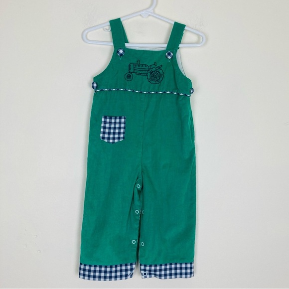 Shrimp and Grits green corduroy tractor motif overalls. Size 6 months - Picture 1 of 6